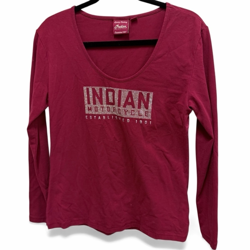 Indian Motorcycle Long-Sleeve T-Shirt with Diamante Logo in Red Size Large